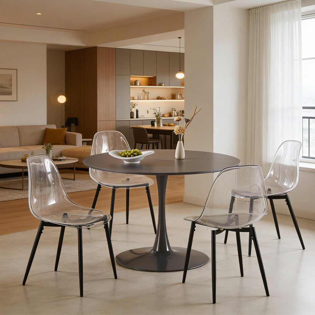 42" Tulip Table for 4-6 Persons Modern Round Dining Room Table, Mid-Century Modern Grey Small Kitchen Table with MDF Wooden Top, Leisure Coffee Table for Living Room, Dining Room, Office