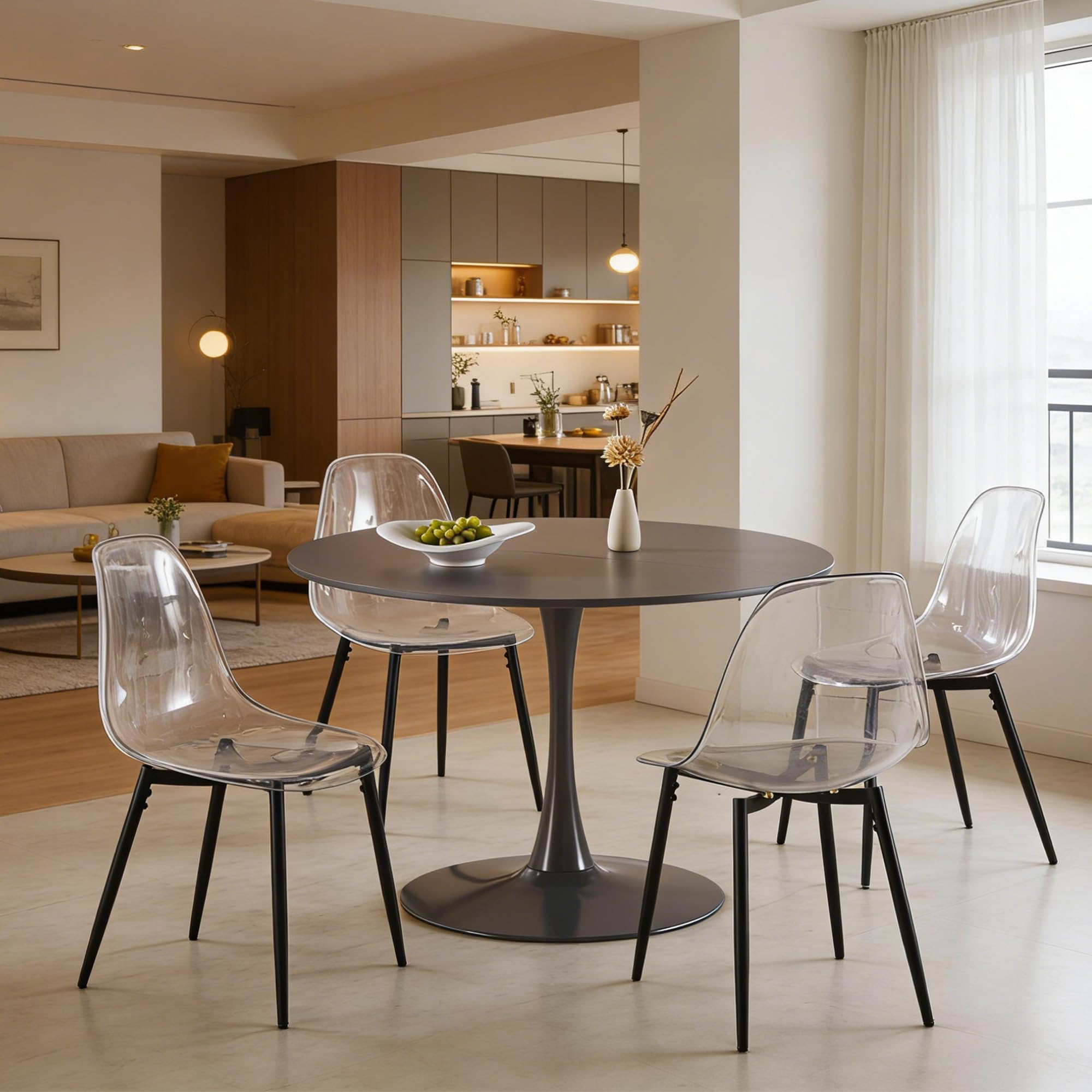 42" Tulip Table for 4-6 Persons Modern Round Dining Room Table, Mid-Century Modern Grey Small Kitchen Table with MDF Wooden Top, Leisure Coffee Table for Living Room, Dining Room, Office