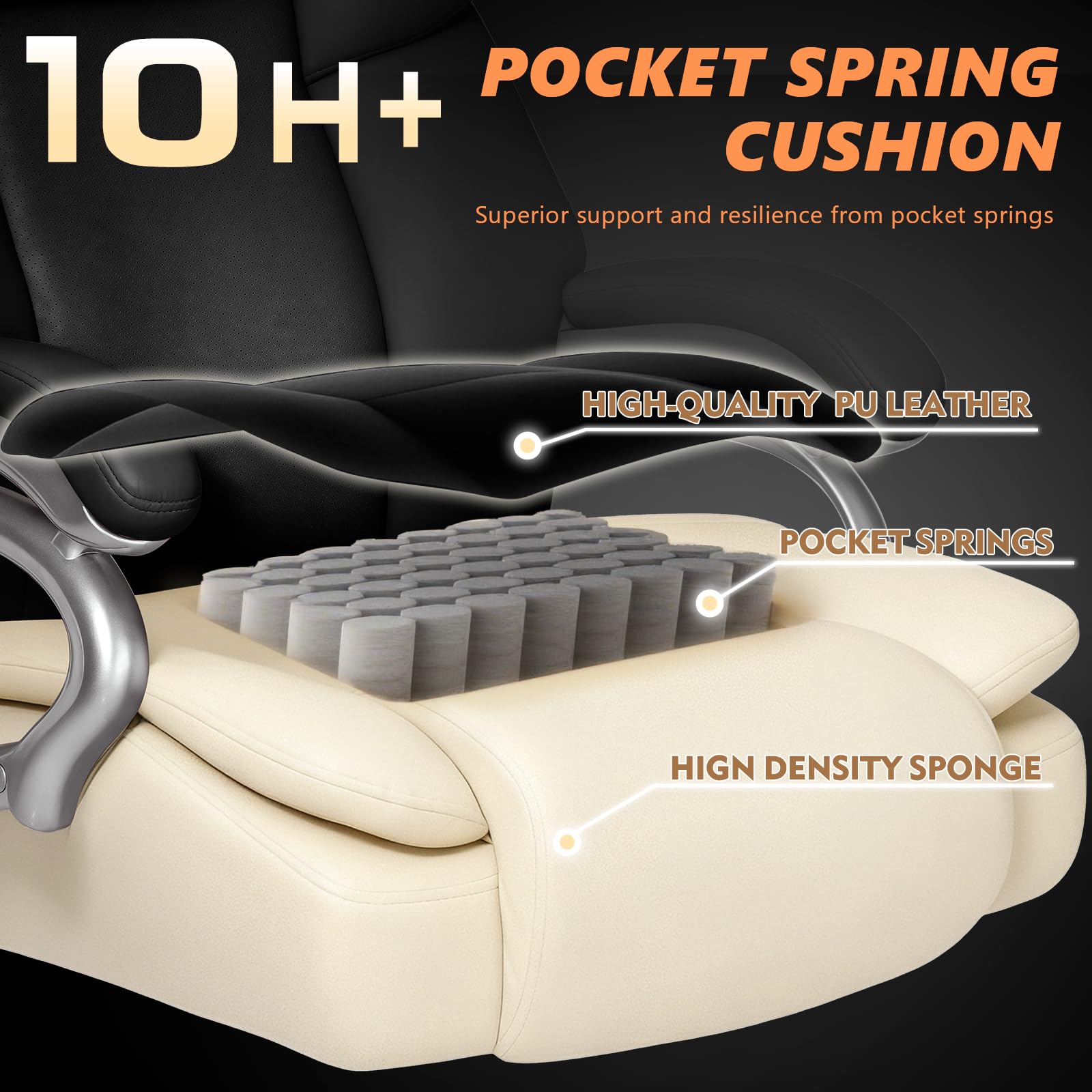 500lbs Big and Tall Office Chair with Gel Seat Cushion,Heavy Duty Office Chair for Heavy People, High Back Executive Computer Chair with Adjustable Lumbar Support, Dual Rubber Wheel