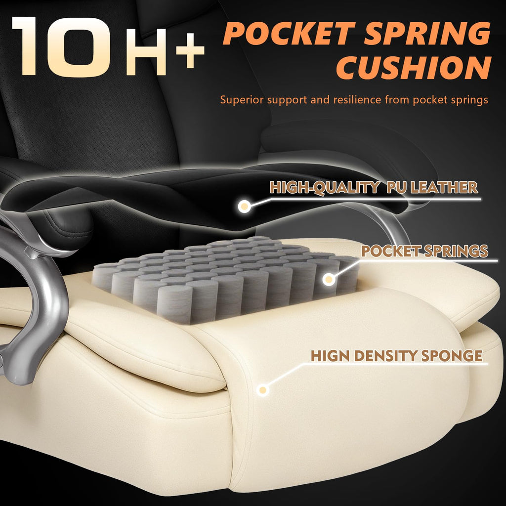 500lbs Big and Tall Office Chair with Dual Rubber Wheel, Heavy Duty Office Chair for Low Back Pain Relief, Large Executive Desk Chair with Adjustable Lumbar Support