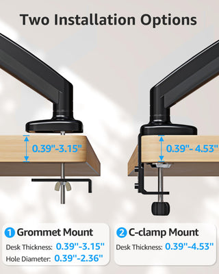 Single Monitor Desk Mount Holds Screen up to 32 inch, Height Adjustable Monitor Arm, Full Motion Computer Monitors Stand with Clamp/Grommet Base, VESA Mounts Fit 4.4-17.6lbs Computer, Black