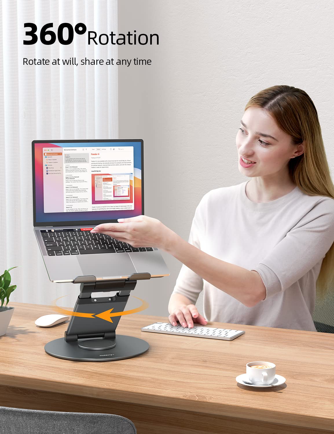 360 Rotating Laptop Stand for Desk Adjustable Height Swivel Pull Out Design Ergonomic Laptop Riser Standing Desk Converter Fits All 10-17" Laptops Computer MacBook, Gray
