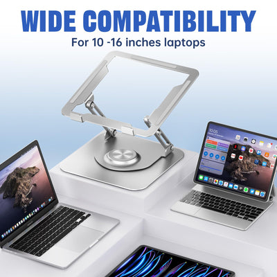 Laptop Stand for Desk, Adjustable Computer Stand with 360° Rotating Base, Ergonomic Laptop Riser for Collaborative Work, Foldable & Portable Laptop Stand, fits for All 10-16