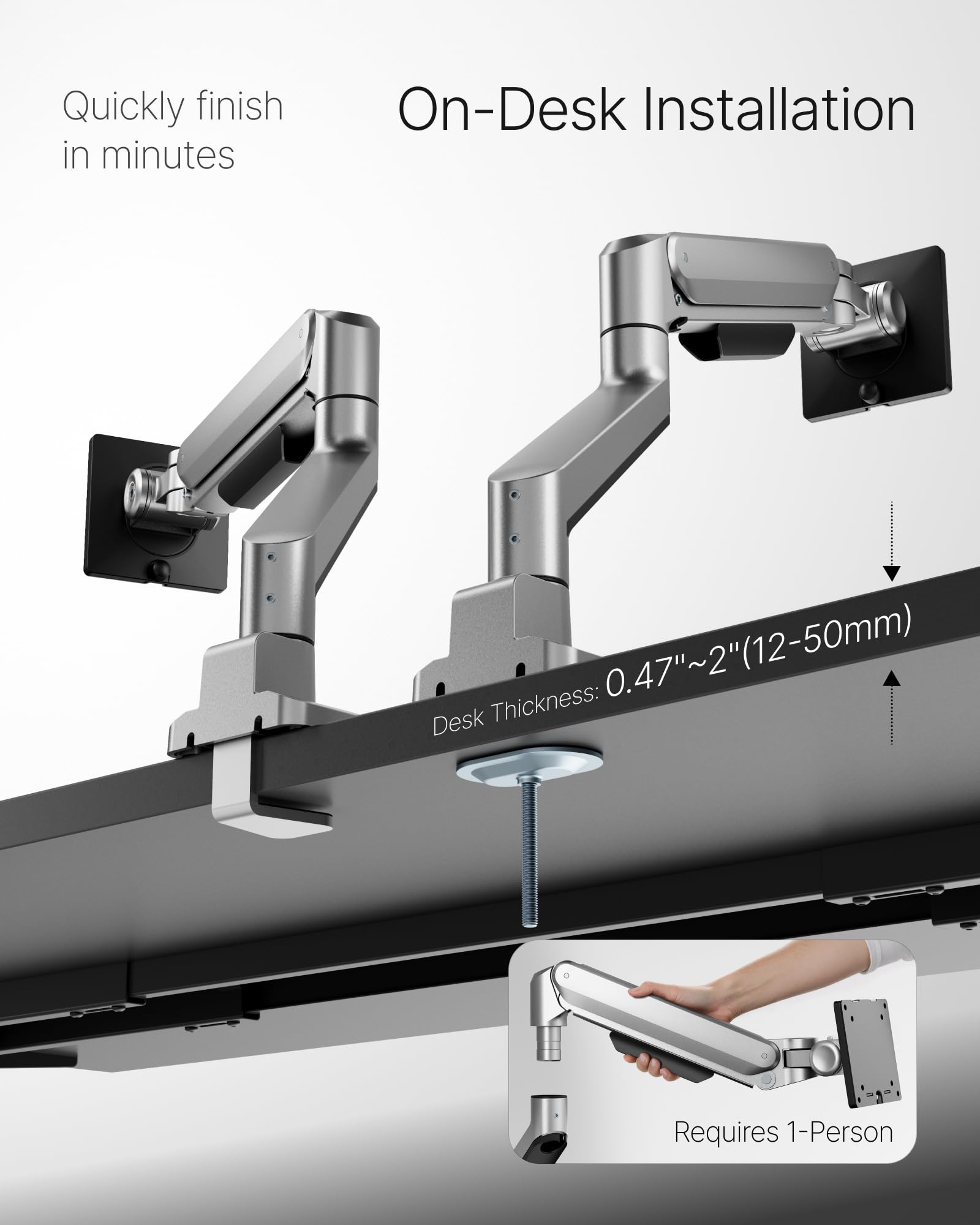 Deluxe Monitor Arm up to 40 Inch Holds 26.4 lbs Curved Screens Aluminum Fully Motion Adjustable Single Monitor Stand with Clamp/Grommet Desk Mount, Quick Release Plate,75/100mm VESA, MA1008SL