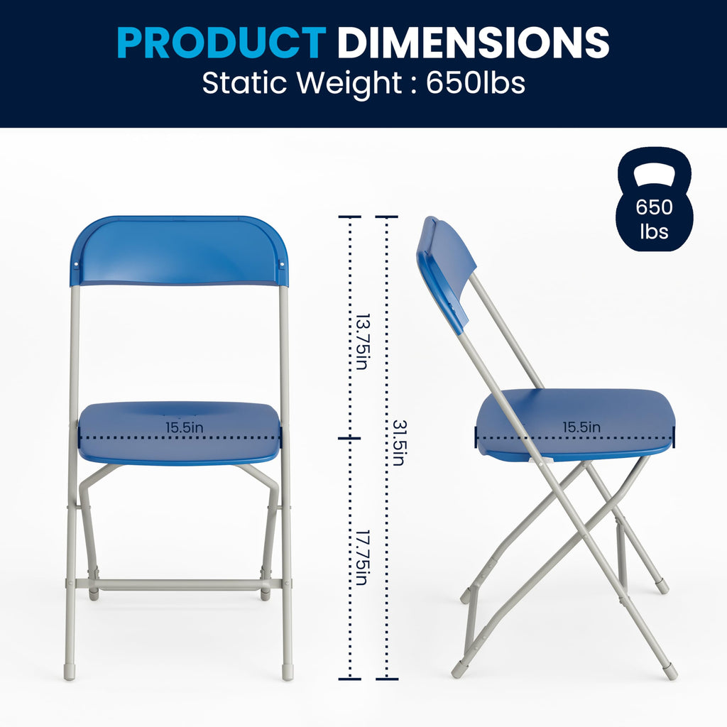 4 Pack Hercules Series Plastic Folding Chair - Blue -  650LB Weight Capacity Comfortable Event Chair-Lightweight Folding Chair