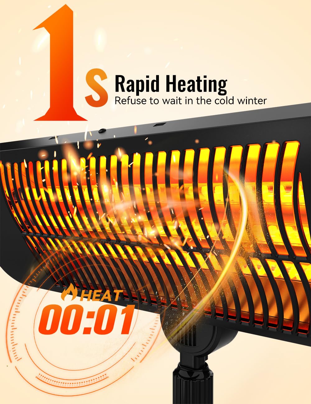 Outdoor Heaters for Patio, 12H Timer&3 Heat Level, IP54 Waterproof Electric Heater,1500W Infrared Heating Covers 300Sq.ft, Tip-Over Protection, Towel Bracket, Remote, 83" Patio Heaters for Outdoor Use
