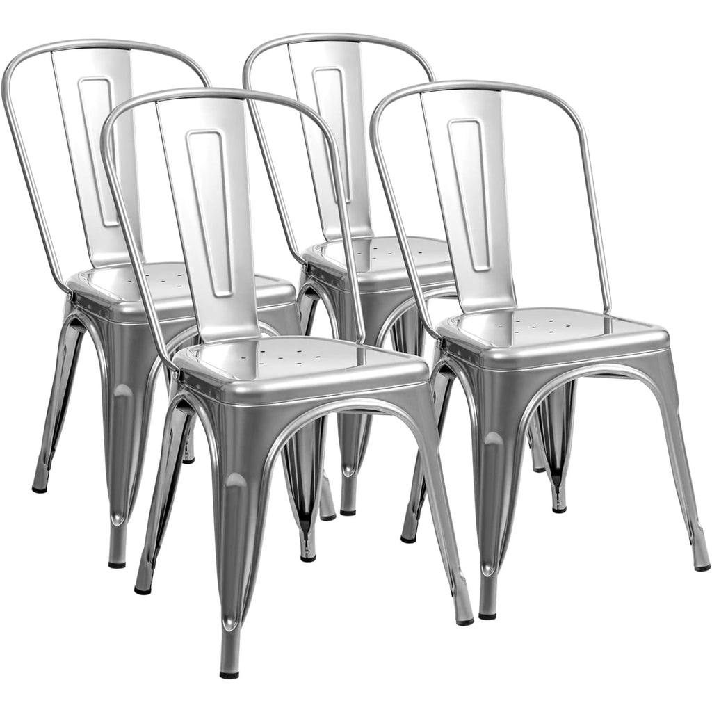 Metal Dining Chair Indoor Outdoor Use Stackable Classic Trattoria Chair Chic Dining Bistro Cafe Side Metal Chairs Set of 4 (Sliver)