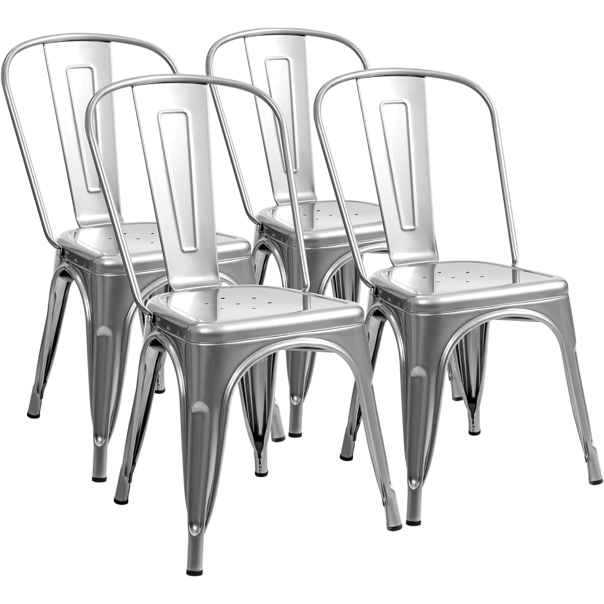 Metal Dining Chair Indoor Outdoor Use Stackable Classic Trattoria Chair Chic Dining Bistro Cafe Side Metal Chairs Set of 4 (Sliver)