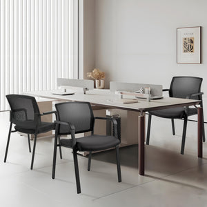 Black 2 Pack Set, Mesh Back Stacking Arm Chairs with Upholstered Fabric Seat and Ergonomic Lumbar Support for Office School Church Guest Reception