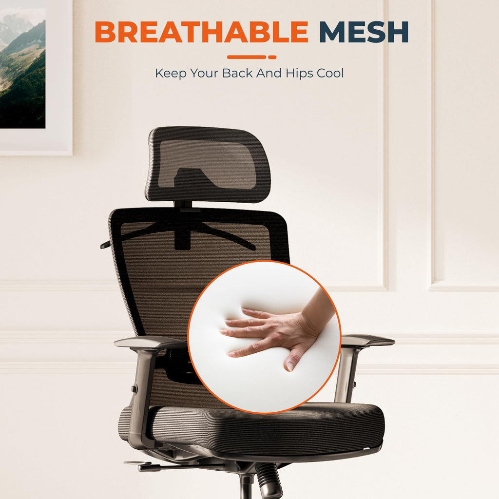 Ergonomic Office Chair High Back Computer Chair Home Office Desk Chairs with Lumbar Support/Heavy Duty Base/Headrest/Lockable Back, Comfortable Foam Seat Cushion, ErgoChair Pro, Black