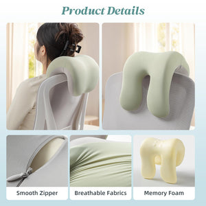 Office Chair Neck Pillow, Memory Foam Ergonomic Nap Pillow Office Chair Headrest Accessory, Neck Support Pillow Ideal for Office and Gaming, Gray and Green