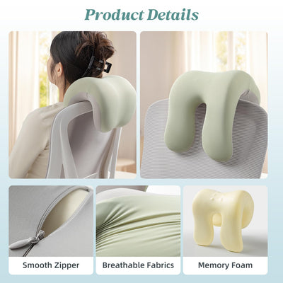 Office Chair Neck Pillow, Memory Foam Ergonomic Nap Pillow Office Chair Headrest Accessory, Neck Support Pillow Ideal for Office and Gaming, Gray and Green