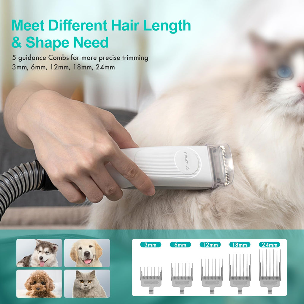 P1 Pro Pet Grooming Kit & Vacuum Suction 99% Pet Hair, Professional Clippers with 5 Proven Grooming Tools for Dog and Cat