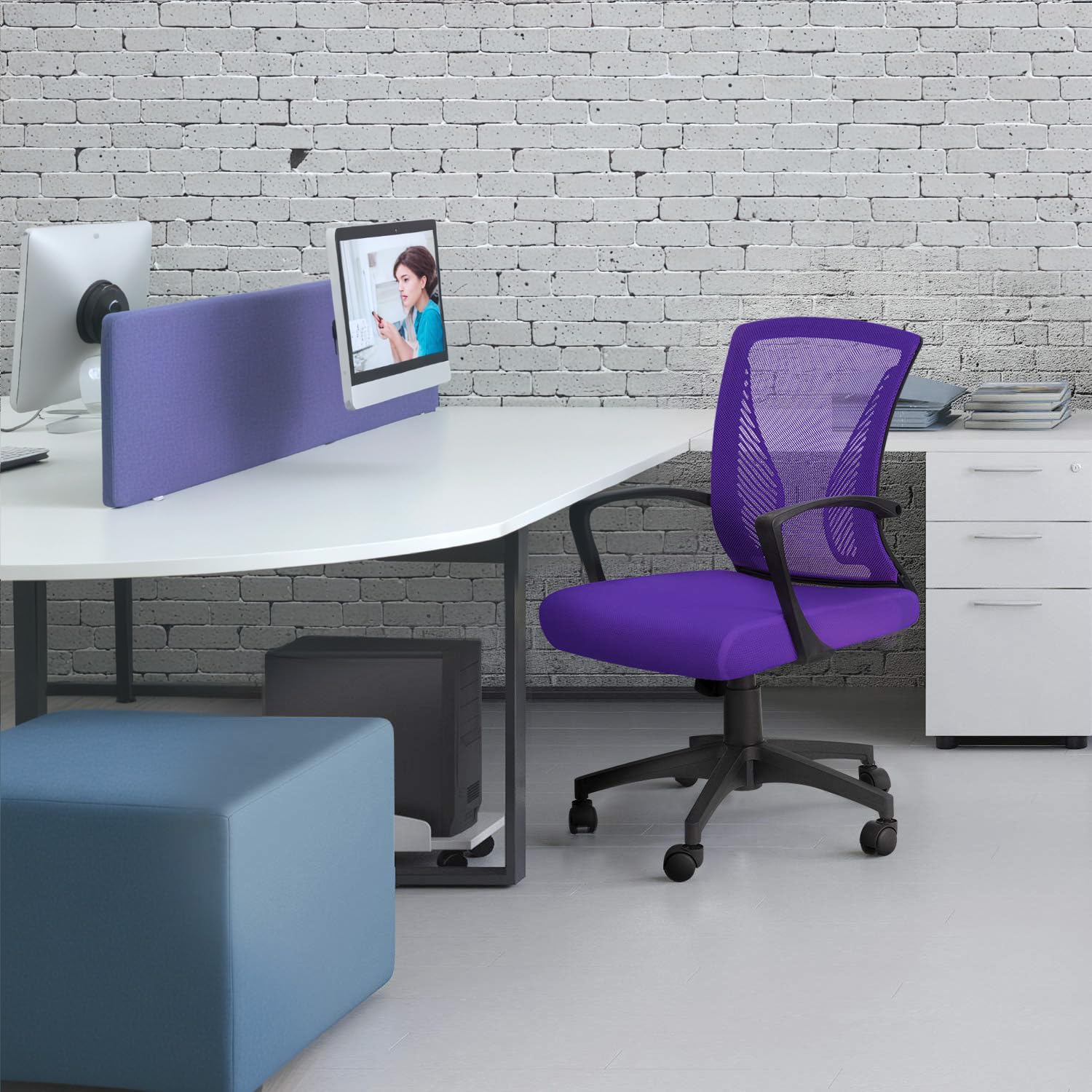Office Chair Ergonomic Computer Desk Mesh Chair Mid Back Swivel Lumbar Support with Armrest (1, Violet)