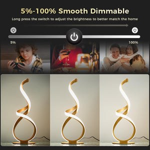 2 Pack Gold Cool Table Lamps, LED Spiral Desk Lights, Dimmable
