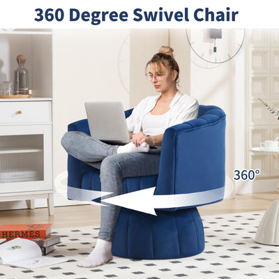 Swivel Accent Barrel Chair Set of 2- Cute Comfy Small Round Arm Chair Velvet Sofa Club Reading Chair for Living Room Bedroom Dark Blue