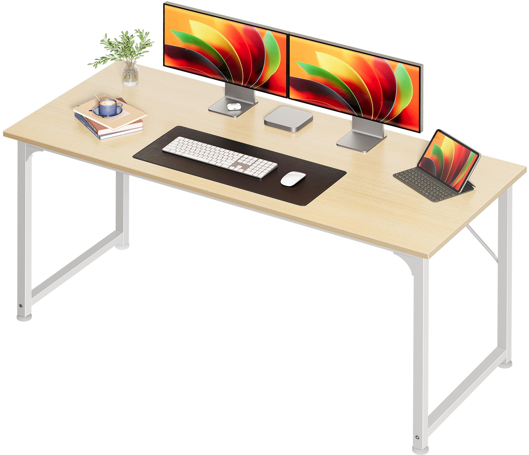Computer Desk, 54 Inch Office Desk, Gaming Desk with Storage, Writing Desk Work Desk for Home Office, Study, Modern Simple Desk, Large Legroom, Metal Frame, Maple