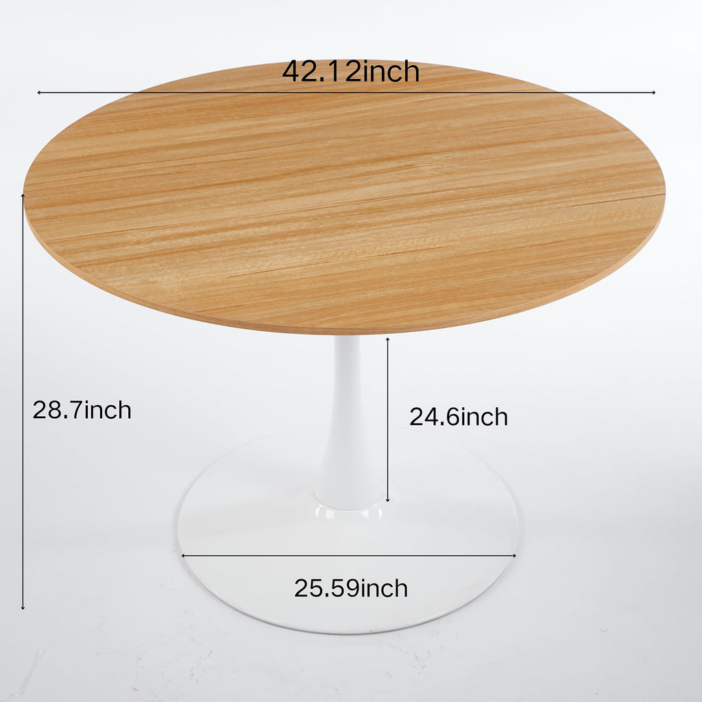 42" Round Tulip Dining Table, Mid-Century Tulip Table Kitchen Tulip Dining Table 2-4 People with MDF Table Top &Metal Base for Office Living Room