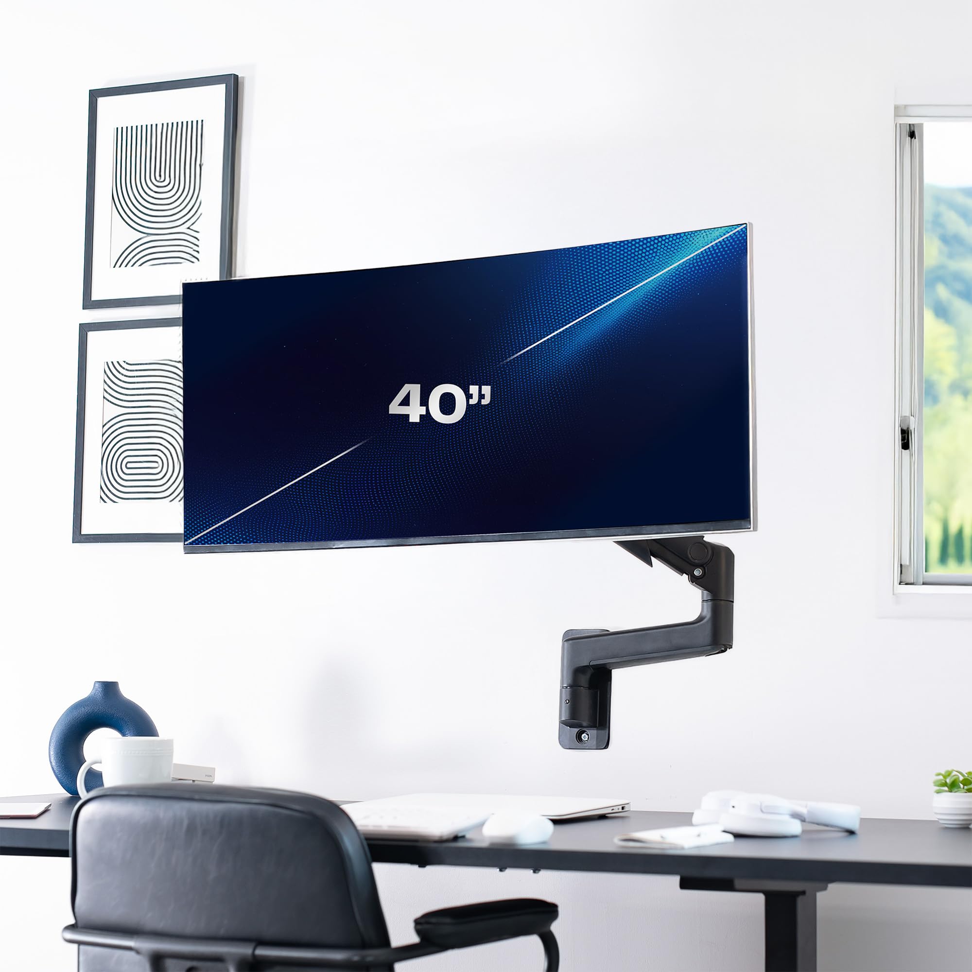 Premium Ultrawide Monitor Counterbalance Wall Mount for 40 inch Screens up to 44 lbs, Full Motion, Max VESA 100x100, Black, MOUNT-V100E