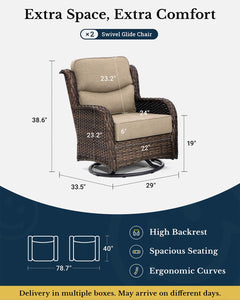 Luxury Patio Furniture Set with 6-inch Thick Cushion, Outdoor High Back Swivel Rocker Patio Chairs, 2PCS Wicker Conversation Set for Deck Yard and Poolside, Beige (V2)