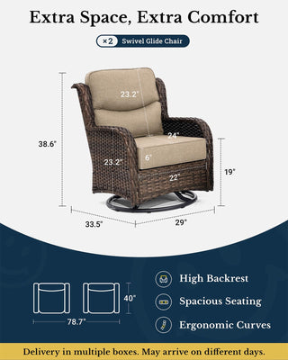 Luxury Patio Furniture Set with 6-inch Thick Cushion, Outdoor High Back Swivel Rocker Patio Chairs, 2PCS Wicker Conversation Set for Deck Yard and Poolside, Beige (V2)