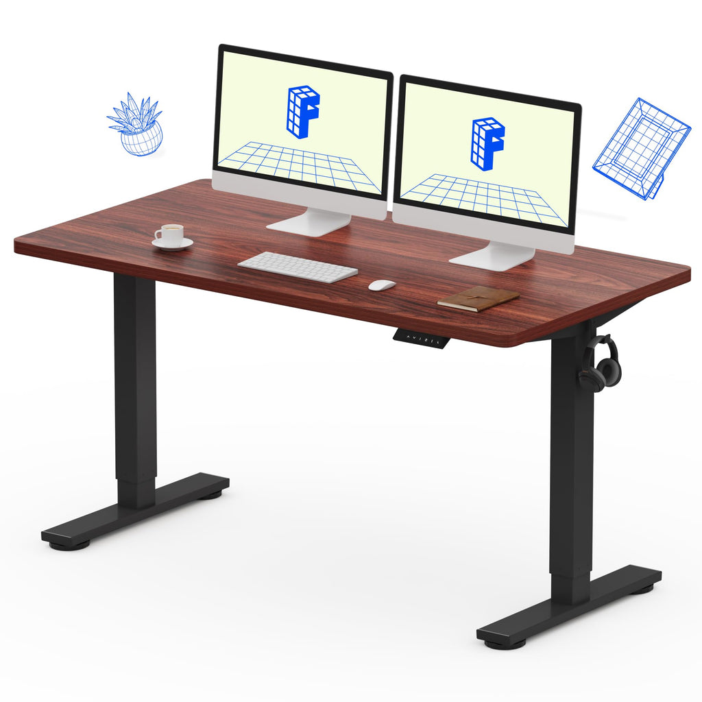 EN1 One-Piece Standing Desk, Electric Adjustable with 4 Memory Presets, 176 LBS Capacity, Stable & Quiet, Seamless Desktop for Home Office & Dual Monitors, 55"x28" Mahogany