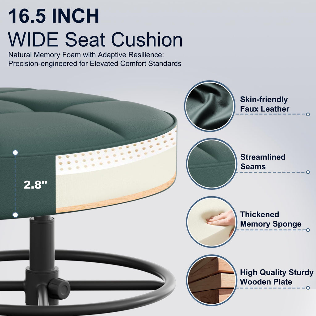 Drafting Chair, Armless Tall Office Chair with Footrest Ring for Standing Desk, Small Faux Leather Executive Computer Chair with Adjustable Height for Bar Lab Counter Height Desk, Green