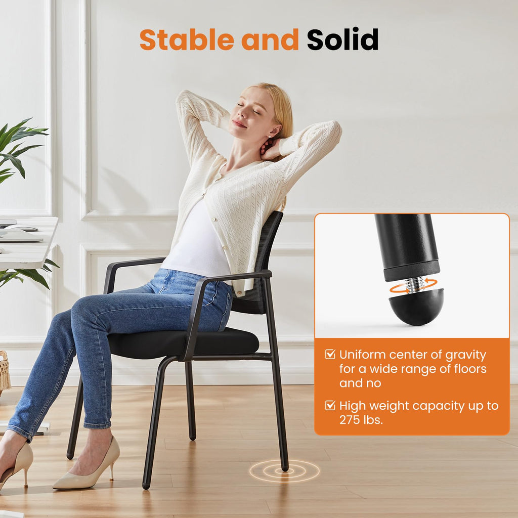 Stackable Mesh Guest Visitor Reception Chairs - Ergonomic Lumbar Support for Waiting Conference Meeting Room, Office School Lobby and Church, Space Saving, Black