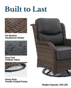 Luxury Patio Furniture Set with 6-inch Thick Cushion, Outdoor High Back Swivel Rocker Patio Chairs, 3PCS Wicker Conversation Set for Deck Yard and Poolside, Dark Grey (V2)