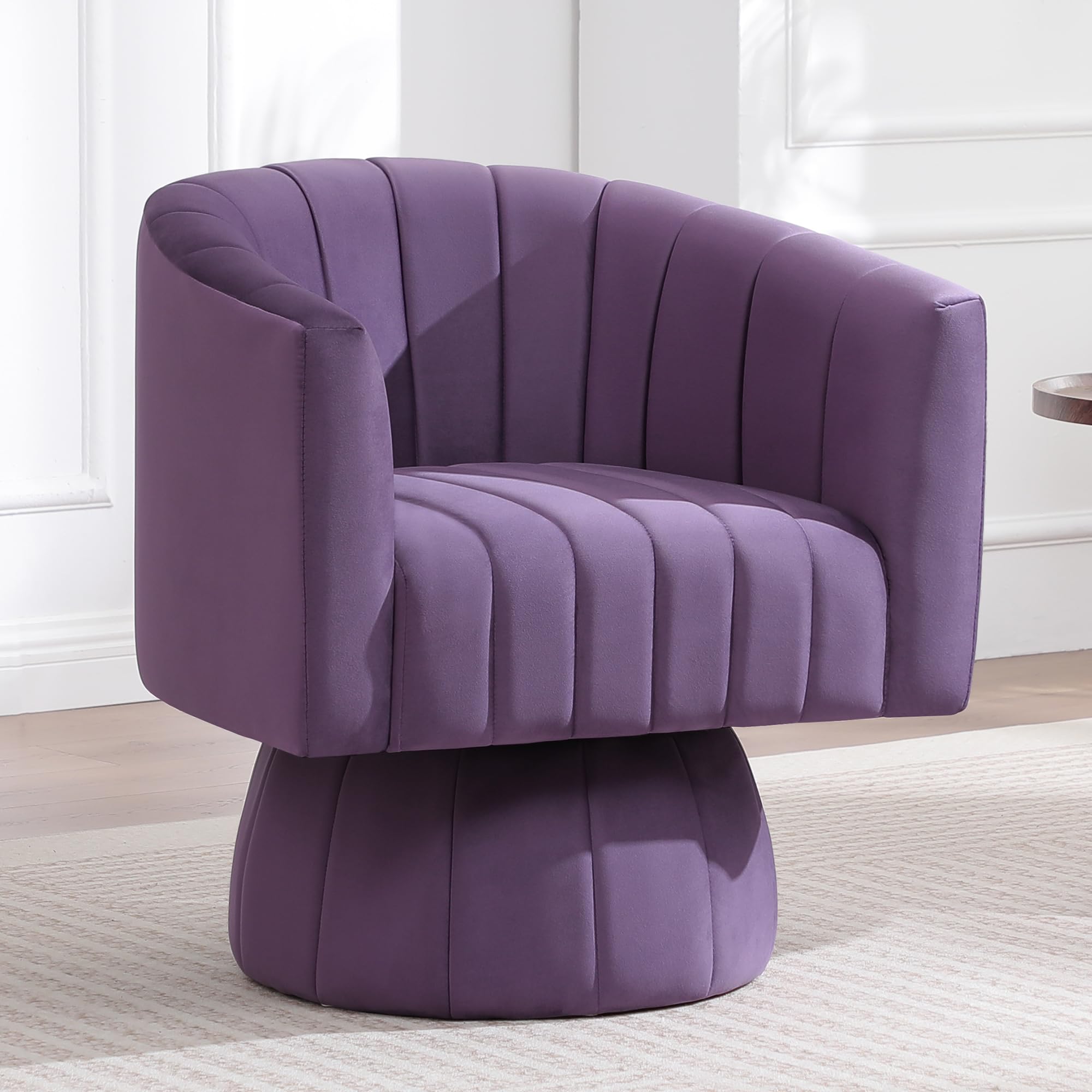 Swivel Accent Barrel Chair Set of 2, Cute Comfy Small Round 360° Arm Chair, Velvet Sofa Club Reading Chair for Living Room Bedroom Office Purple