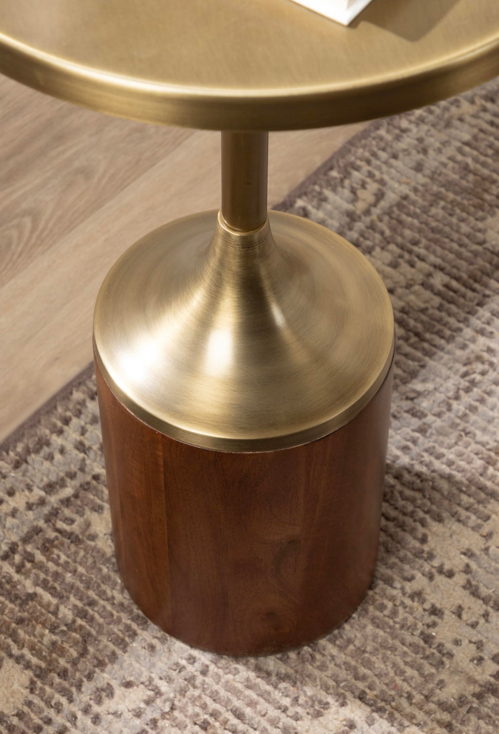 Whelan Modern Metal Round Side Table, 14 x 14 x 24, Antique Brass and Walnut Brown, Transitional Sculptural Indoor Plant Stand for Living Room End Table or Bedroom Nightstand