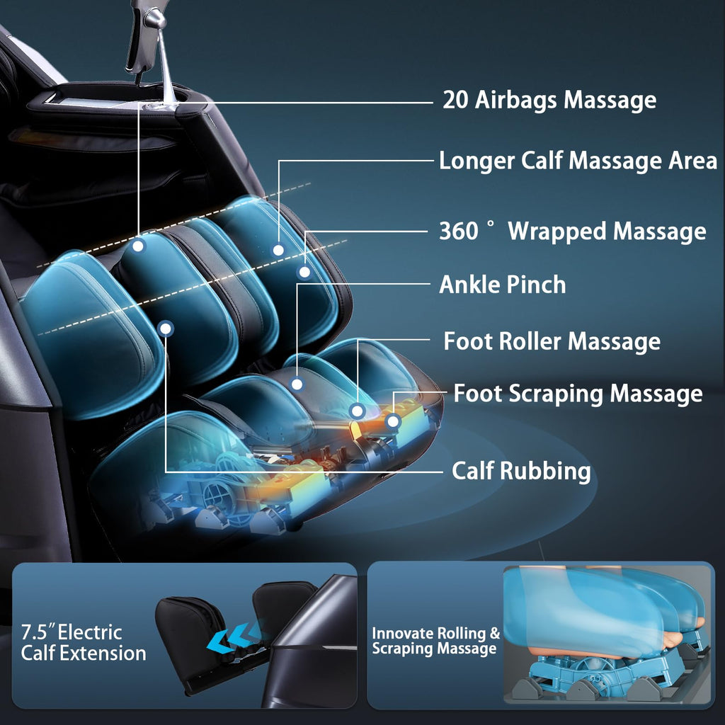 4D Massage Chair Full Body Zero Gravity Recliner - 55“ SL-Track,20 Auto Modes,11 Massage Technique,40 Airbags Massage,with Yoga Stretch,APP Control,Negative Oxygen lons (Black)