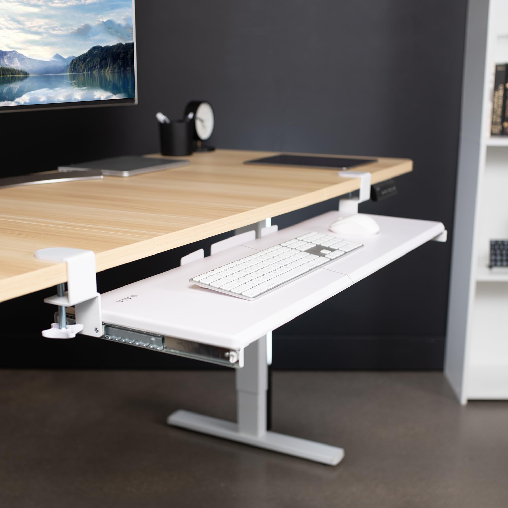 Extra Long Clamp-on Computer Keyboard and Mouse Under Desk Slider Tray, 34 x 11 inch Pull Out Platform Drawer, White, MOUNT-KB15EW