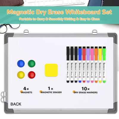 Monthly Calendar Whiteboard for Wall, 16x12 Inches Dry Erase Board, Small Magnetic White Board, Double-Sided Hanging Board for Office School Home Kitchen, Portable Board for Drawing Planning Memo