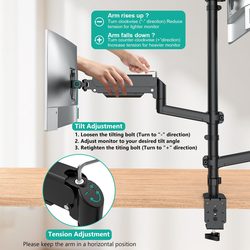 Triple Monitor Mount for 13-27 inch Screens, Taller 3 Monitor Desk Mount, up to 19.8lbs, 31.9 inch Height Max, Adjustable Triple Monitors Stand, VESA 75/100mm (GSDM003S), Black