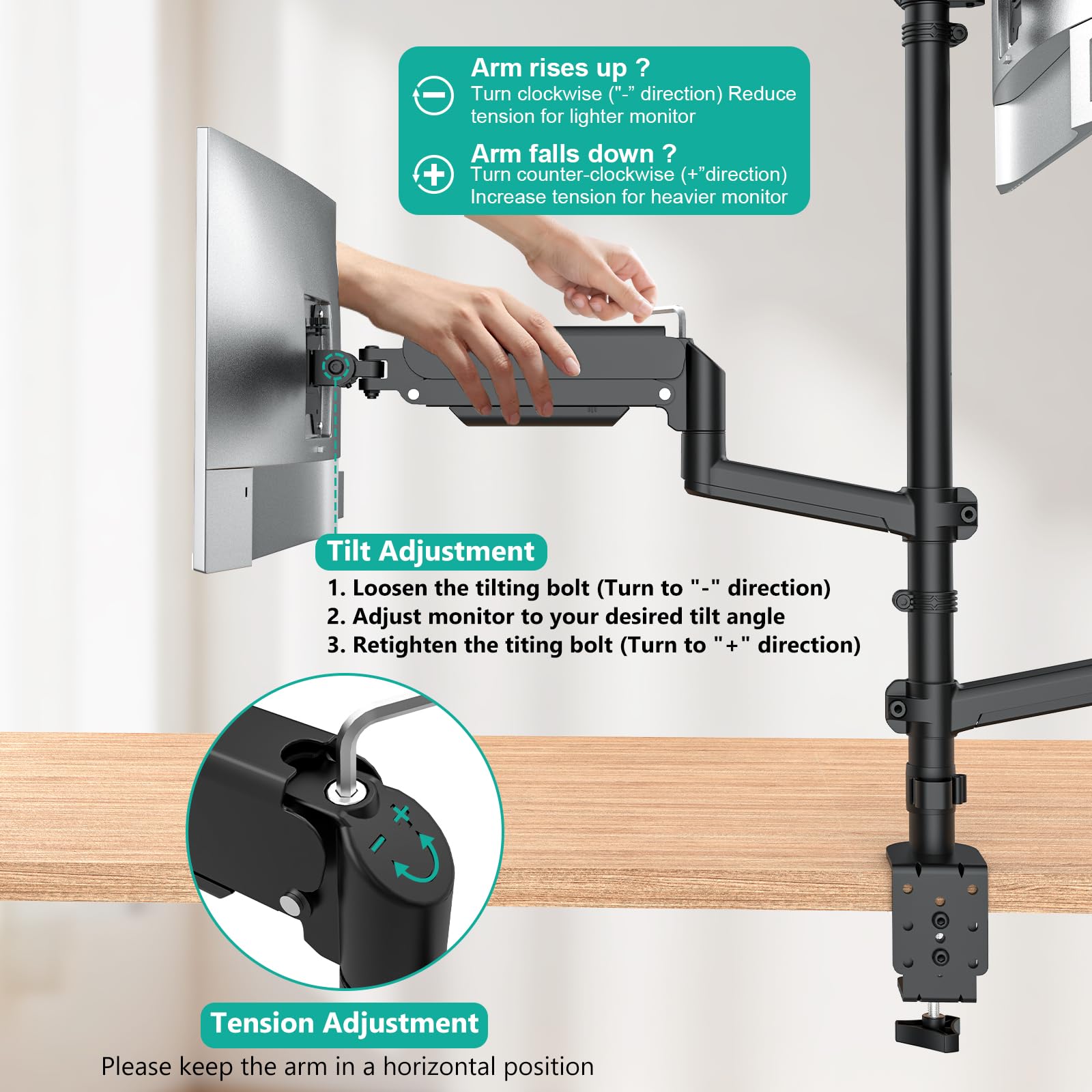 Triple Monitor Mount for 13-27 inch Screens, Taller 3 Monitor Desk Mount, up to 19.8lbs, 31.9 inch Height Max, Adjustable Triple Monitors Stand, VESA 75/100mm (GSDM003S), Black