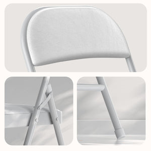 4 Pack Folding Chairs with Padded Vinyl Cushion Chairs with Comfortable Cushion and Durable Steel Frame for Home and Office, for Indoor and Outdoor Events (White, Vinyl)