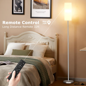 64'' Floor Lamps for Living Room with Remote Control and Stepless Dimmable Colors Temperature & Brightness, 9W Bulb Included(White Lampshade & Silver Pole)