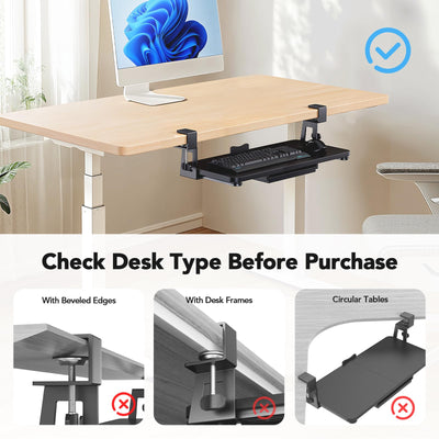 Large Under Desk Keyboard Tray with Sturdy C-Clamp Mount, 26 (30.16