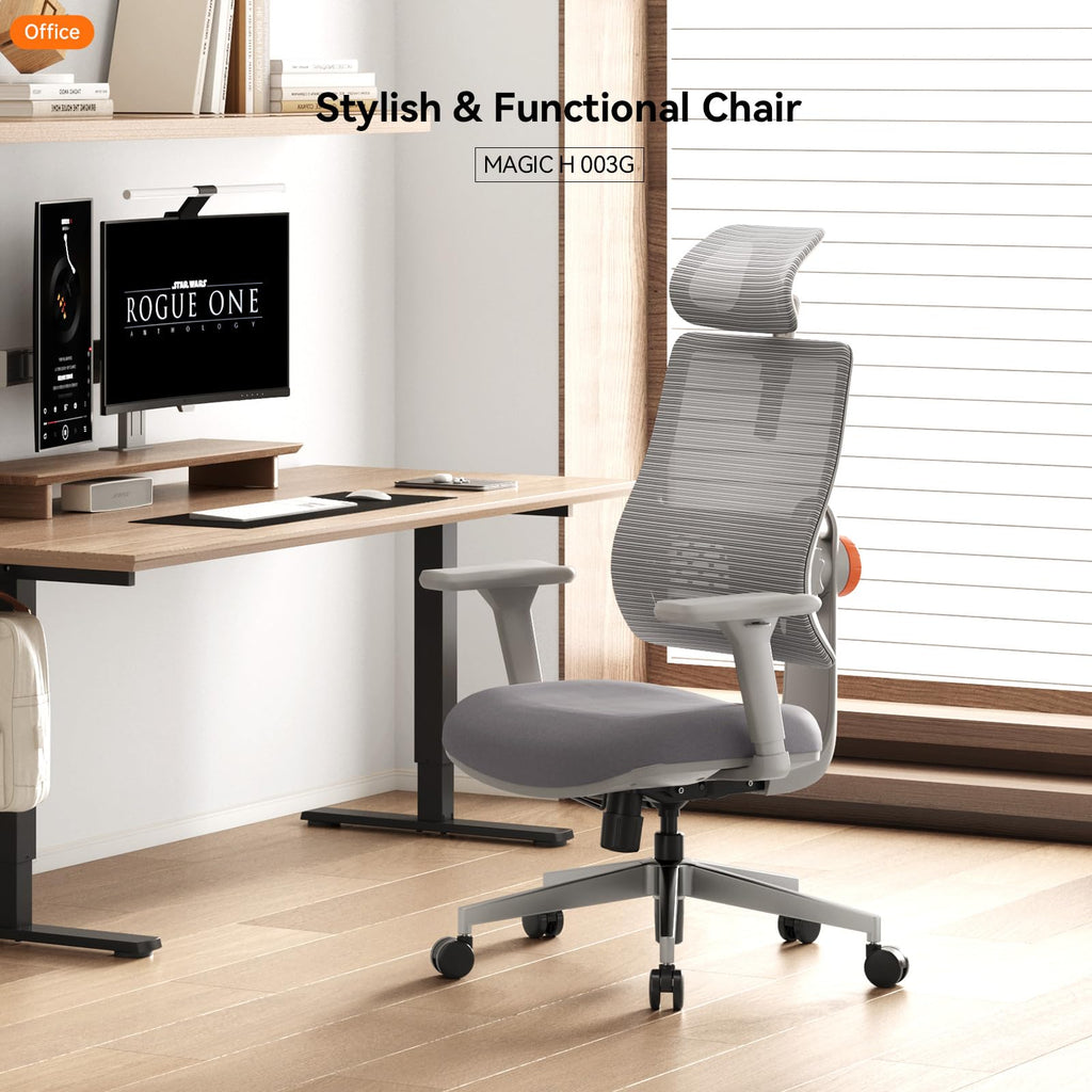 Ergonomic High-Back Office Chair, Home Office Desk Chair with Auto-Following Lumbar Support, Adjustable Headrest, 3D Armrest, Seat Depth & Heigh Adjustable, 96°-126° Recline