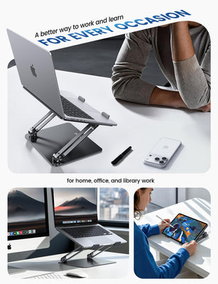 Adjustable Laptop Stand, Portable Laptop Riser, Aluminum Laptop Stand for Desk Foldable, Ergonomic Computer Notebook Stand Holder for MacBook Air Pro, Dell XPS, HP (10-17.3'') - Black