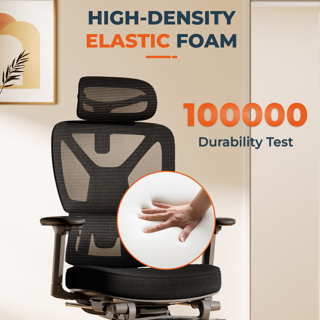 Ergonomic Office Chair High Back Computer Chairs Desk Chair with 2D Lumbar Support/Footrest/3D Headrest/Heavy Duty Metal Base, Comfortable Foam Seat Cushion, ErgoChair Ultra, Black