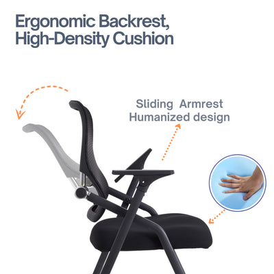 6 Pack Black, Updated Conference Room Chairs, Folding Office Desk Chair with Lumbar Support and Sliding Armrest with Casters, Stackable Office Guest Chairs & Reception Chair