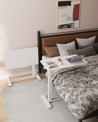 H7 PRO Mobile Standing Desk Adjustable Overbed Table Pneumatic with Wheels 90°Tiltable Portable Laptop Desk Rolling Computer Cart Foldable Bedside Table(27.6