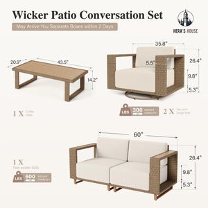 5 Pieces Outdoor Sectional Wicker Furniture Set, Patio Conversation Set,2 Pieces All Weather Rattan Sofas with 5.3