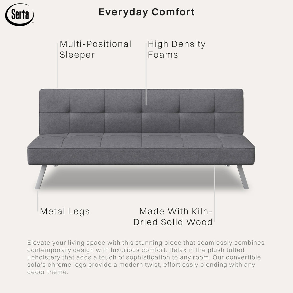 Rane Futon Sofa Bed 66.1", 3-in-1 Convertible Couch Sleeper for Small Spaces, Tufted Back, Twin Size Guest Bed, Chracoal Woven Fabric