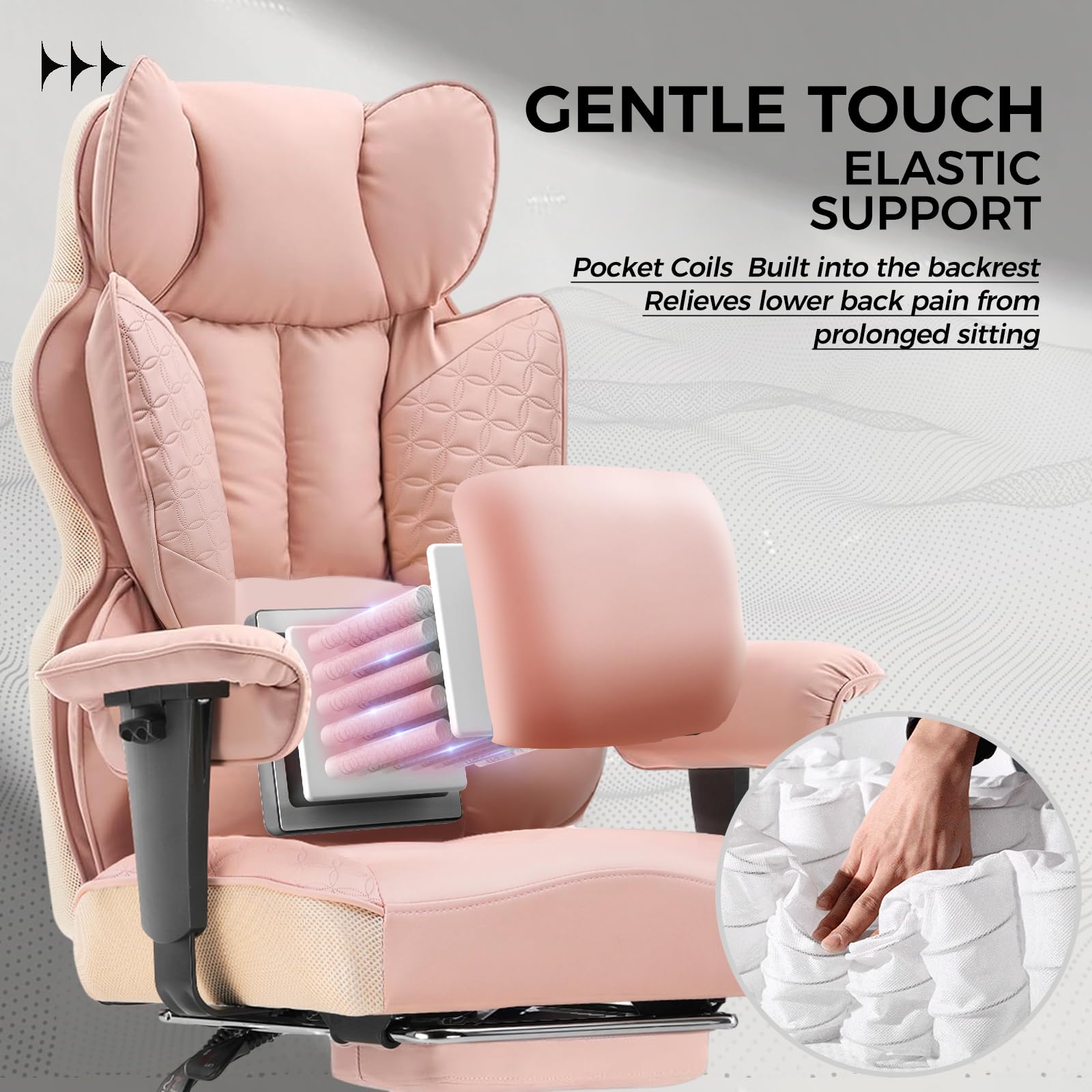 Desk Office Chair Big and Tall Office Chairs Ergonomic Gaming Chairs with Wide Seat Leather High Back Chair with Foot Rest Adjustable Armrests Pocket Spring Lumbar Support