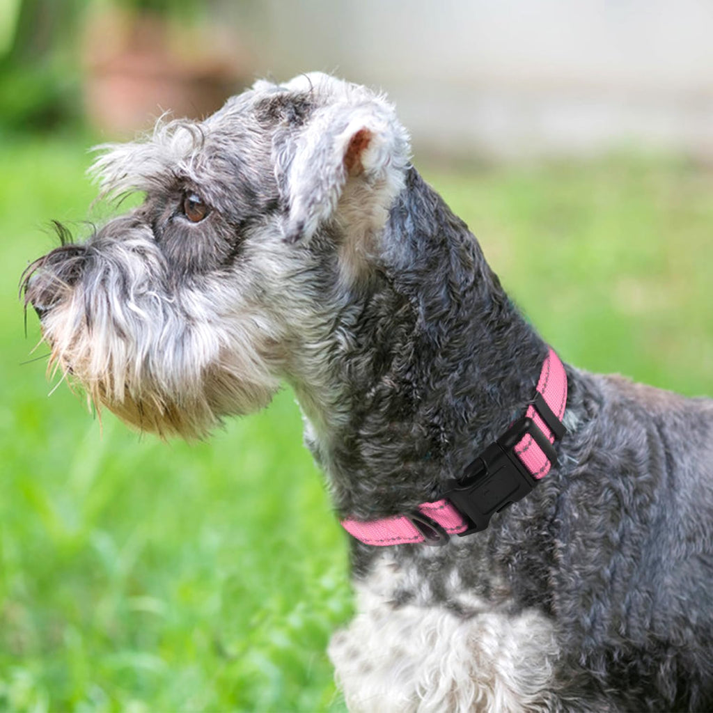 Reflective Dog Collar, Soft Neoprene Padded, Metal D-Ring, Nylon Pet Collar Adjustable for Medium Dogs, Pink, M
