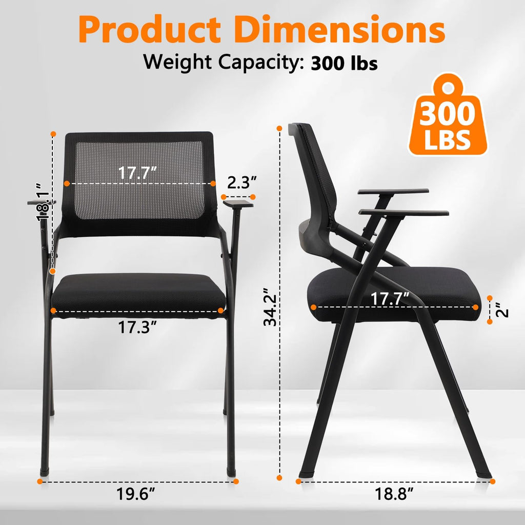 Stackable & Foldable Office Chairs with Ergonomic Lumbar Support and Thickened Seat Cushion, Folding Mesh Fabric Reception Guest Chair for School Church Lobby Conference Room, Black