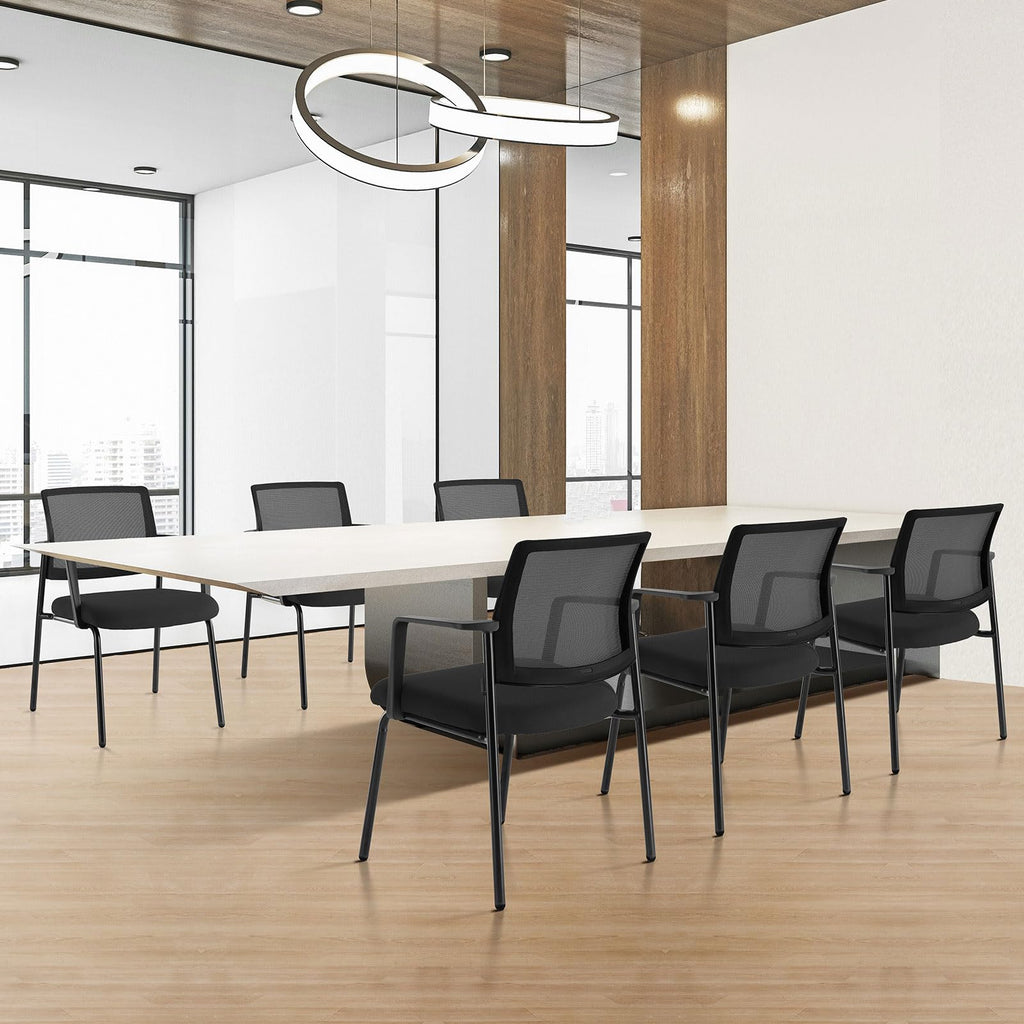 Mesh Back Stacking Arm Chairs, Office Reception Guest Chair with Upholstered Fabric Seat and Ergonomic Lumber Support, Sturdy Metal Office Chairs, Black-1pack